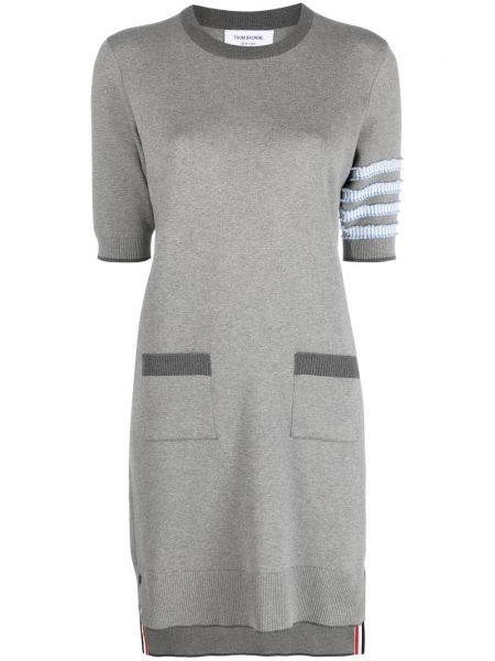 Šedé pletené pruhované šaty Thom Browne