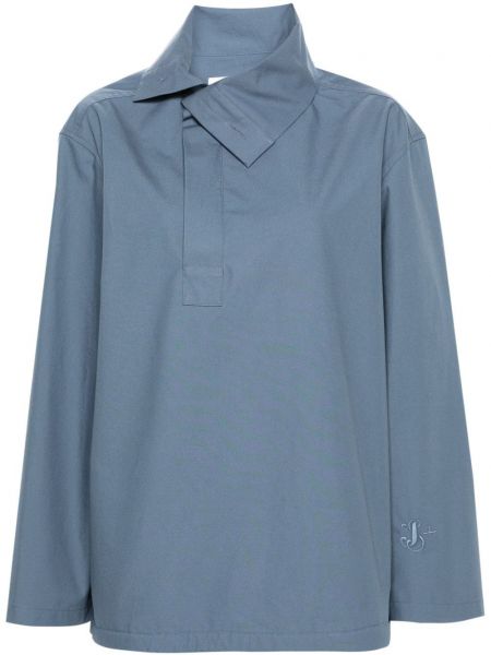 Βαμβακερή μπλούζα με κέντημα Jil Sander μπλε
