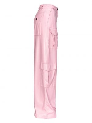 Iš natūralios odos „cargo“ stiliaus kelnės su kišenėmis Pinko rožinė
