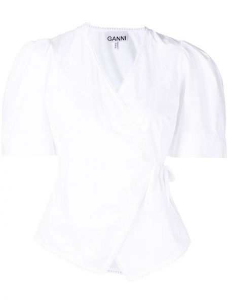 Βαμβακερή κοντή μπλούζα Ganni λευκό