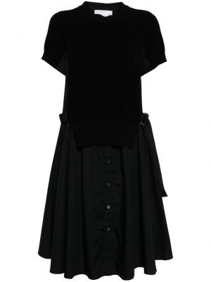 Robe mi-longue en coton Sacai noir