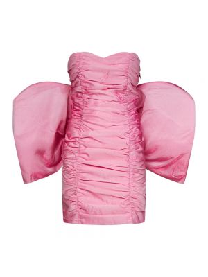 Satynowa sukienka mini z kokardką dopasowana Rotate różowa