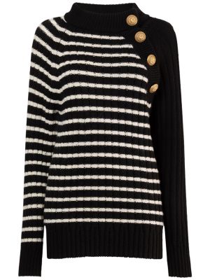 Кашмирен пуловер на райета Balmain черно
