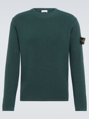 Памучен пуловер Stone Island зелено
