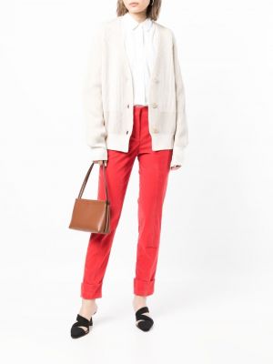 Spodnie sztruksowe slim fit Lorena Antoniazzi czerwone