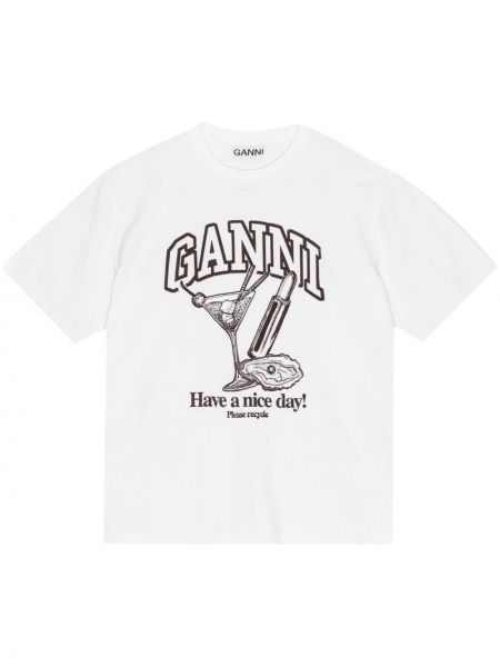 T-shirt di cotone con stampa Ganni bianco