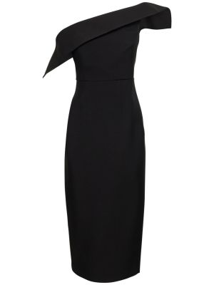Asimetrična svilena vunena midi haljina Roland Mouret crna