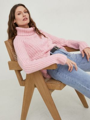 Answear Lab gyapjú pulóver meleg, női, lila, garbónyakú