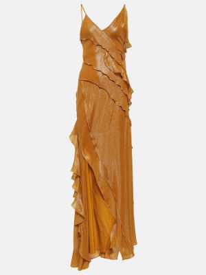 Sukienka długa z falbankami Victoria Beckham złota