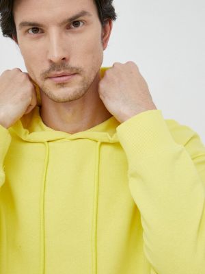 Желтый однотонный хлопковый свитер с капюшоном United Colors Of Benetton