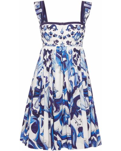 Памучна мини рокля Dolce & Gabbana синьо