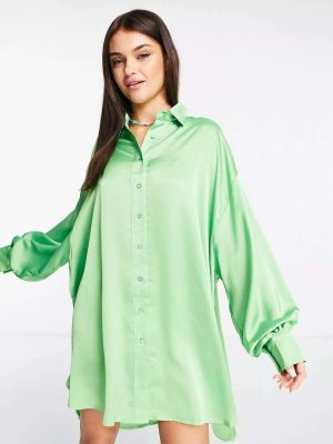 Атласное платье-рубашка на пуговицах Glamorous Зеленое