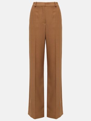 Vlněné kalhoty s vysokým pasem relaxed fit Stella Mccartney hnědé