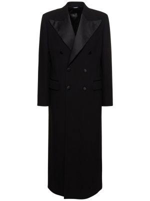 Krepový vlnený kabát Dolce & Gabbana čierna