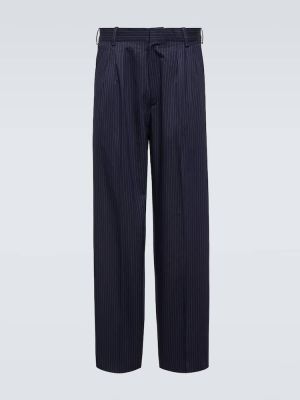 Pruhované bavlněné lněné klasické kalhoty Kenzo modré