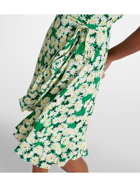 Vestido de flores de crepé Diane Von Furstenberg verde