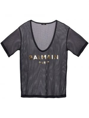 Transparente t-shirt mit print Balmain schwarz