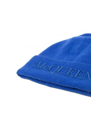 Dzianinowa haftowana czapka Alexander Mcqueen niebieska