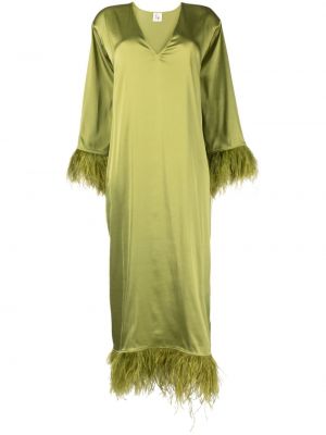 Rochie lunga cu pene cu decolteu în v Paula verde