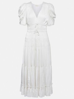 Плиссированное атласное платье миди Ulla Johnson белое