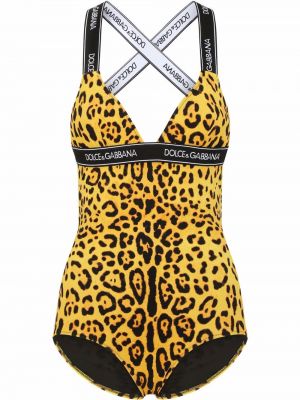 Bañador con estampado leopardo Dolce & Gabbana amarillo