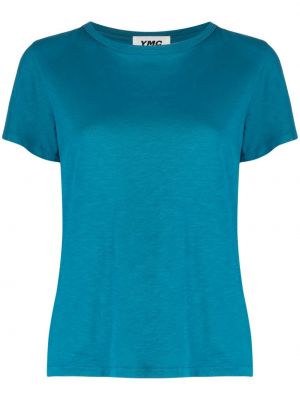 T-shirt di cotone con scollo tondo Ymc blu