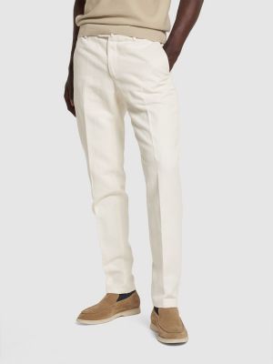 Pantalones rectos de lino de algodón Loro Piana blanco