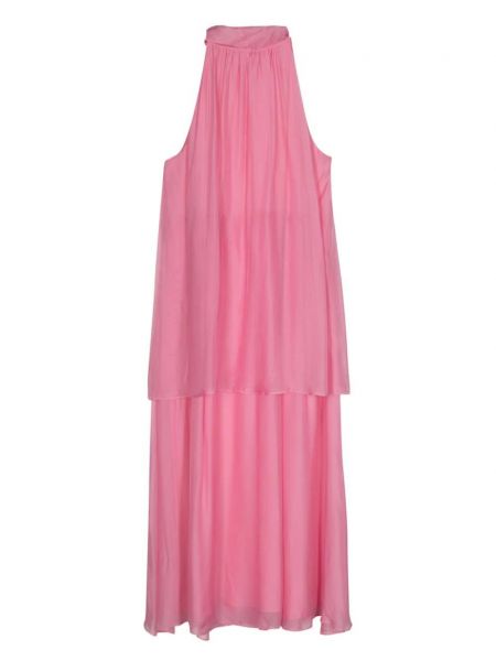Šifonové koktejlové šaty s mašlí Seventy růžové