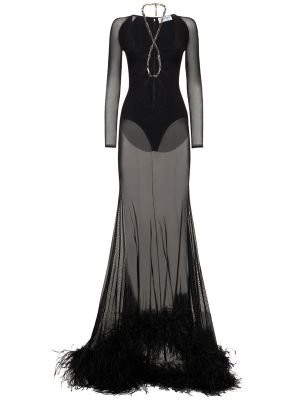 Černé průsvitné šaty z peří The Attico