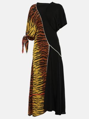 Rochie lunga de mătase cu imagine cu imprimeu animal print Victoria Beckham galben