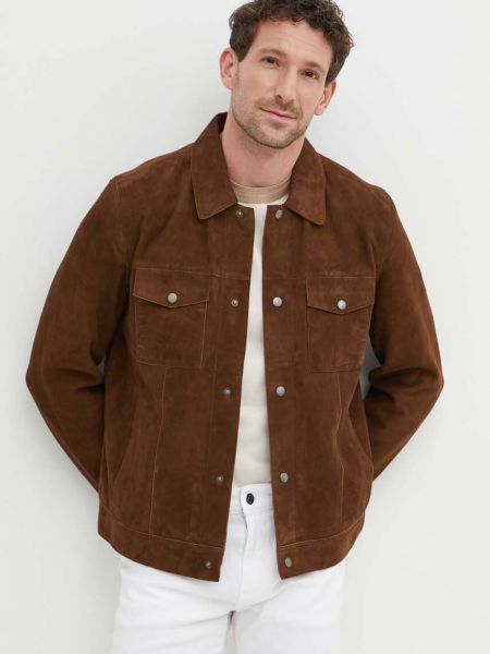 Traper jakna od brušene kože Pepe Jeans smeđa