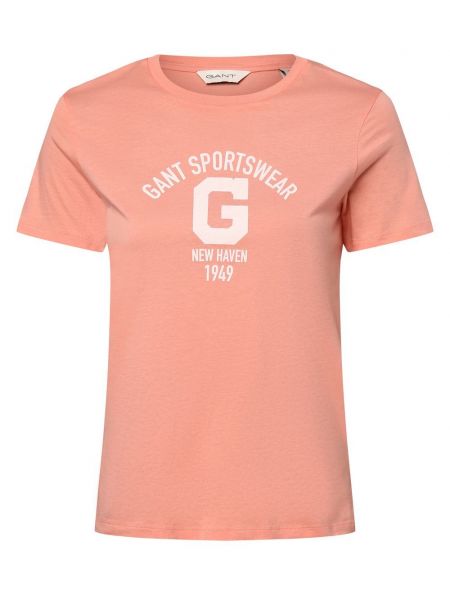 Koszulka bawełniana z nadrukiem Gant pomarańczowa