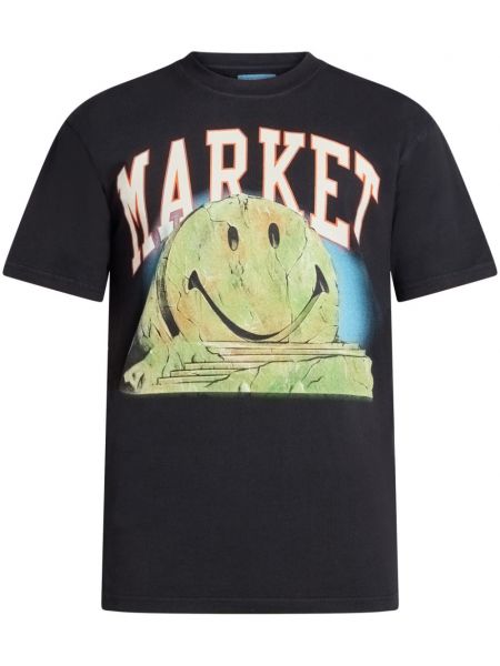 Raštuotas medvilninis marškinėliai Market juoda