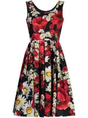 Kokvilnas kleita ar ziediem ar apdruku Dolce & Gabbana Pre-owned melns