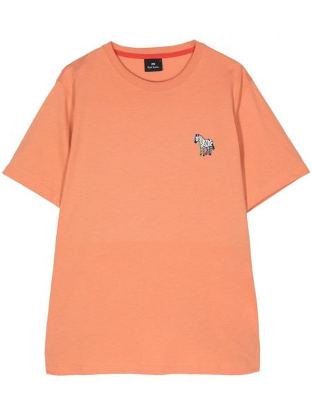 Koszulka bawełniana z nadrukiem w zebrę Ps Paul Smith pomarańczowa