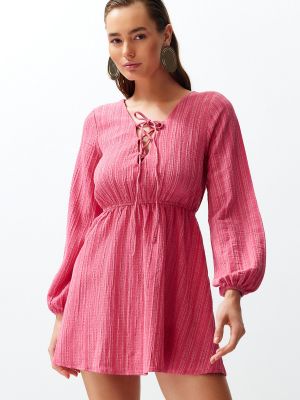 Kokvilnas lina mini kleita viskozes Trendyol rozā