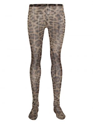 Pančuchové nohavičky s potlačou s leopardím vzorom Dolce & Gabbana hnedá