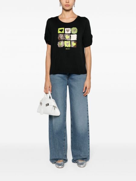 T-krekls ar apdruku džersija Liu Jo melns