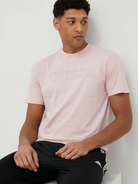 Тениска с дълъг ръкав с апликация Guess розово