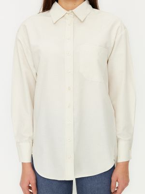 Плетена памучна риза с джобове Trendyol бежово