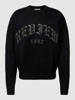 Dzianinowy haftowany sweter Review czarny