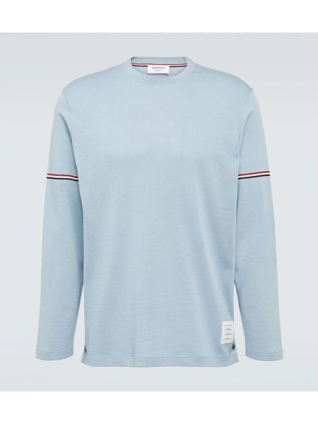 Camiseta de manga larga de algodón a rayas Thom Browne azul