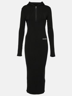 Вълнена миди рокля Jil Sander черно