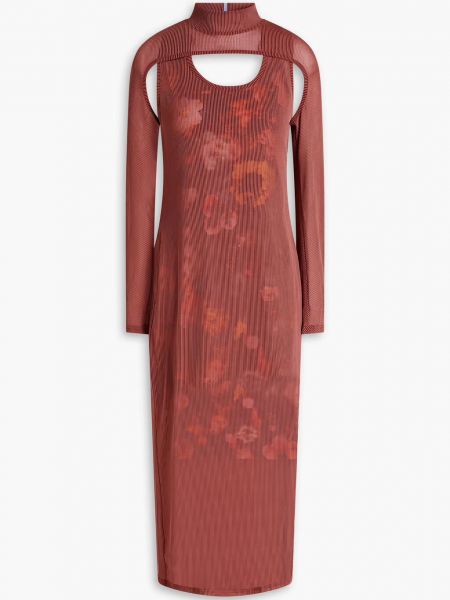 Платье миди из многослойного принта с аквалангом и эластичной сетки Mcq Alexander Mcqueen, кирпич