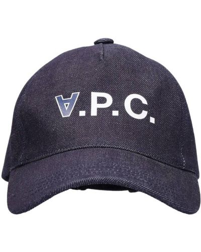 Памучна шапка с козирки с принт A.p.c. синьо