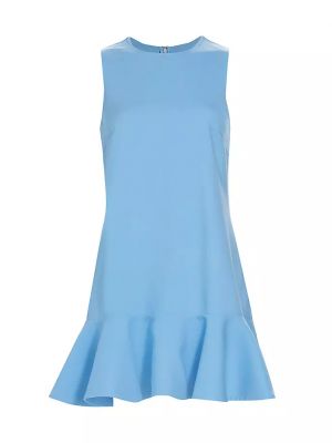 Шерстяное платье мини без рукавов с рюшами Oscar De La Renta синее