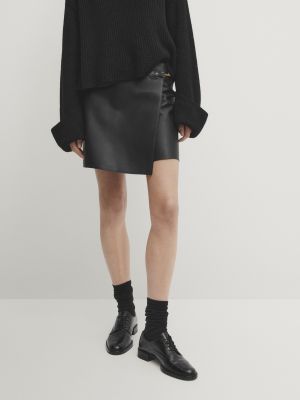 Кожаная юбка Massimo Dutti черная