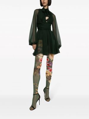 Hedvábné večerní šaty s výstřihem do v Dolce & Gabbana zelené