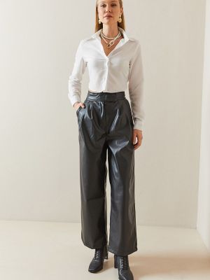 Kožené nohavice na suchý zips s vysokým pásom Xhan čierna