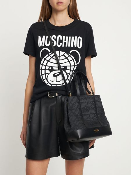 Žakárová nylónová nákupná taška Moschino čierna